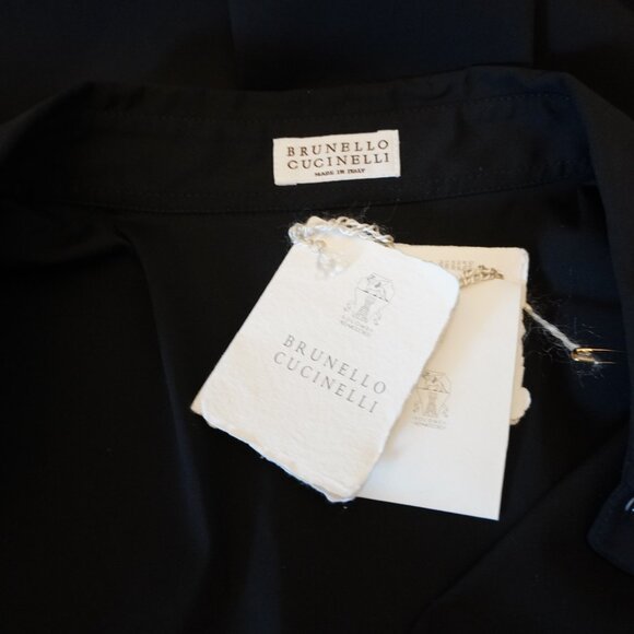 Brunello Cucinelli Black Sequin Blouse Button Down Sheer Sleeves Medium New Tags - Picture 7 of 8